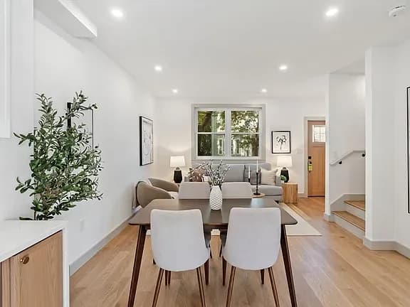 Completed open living and dining space